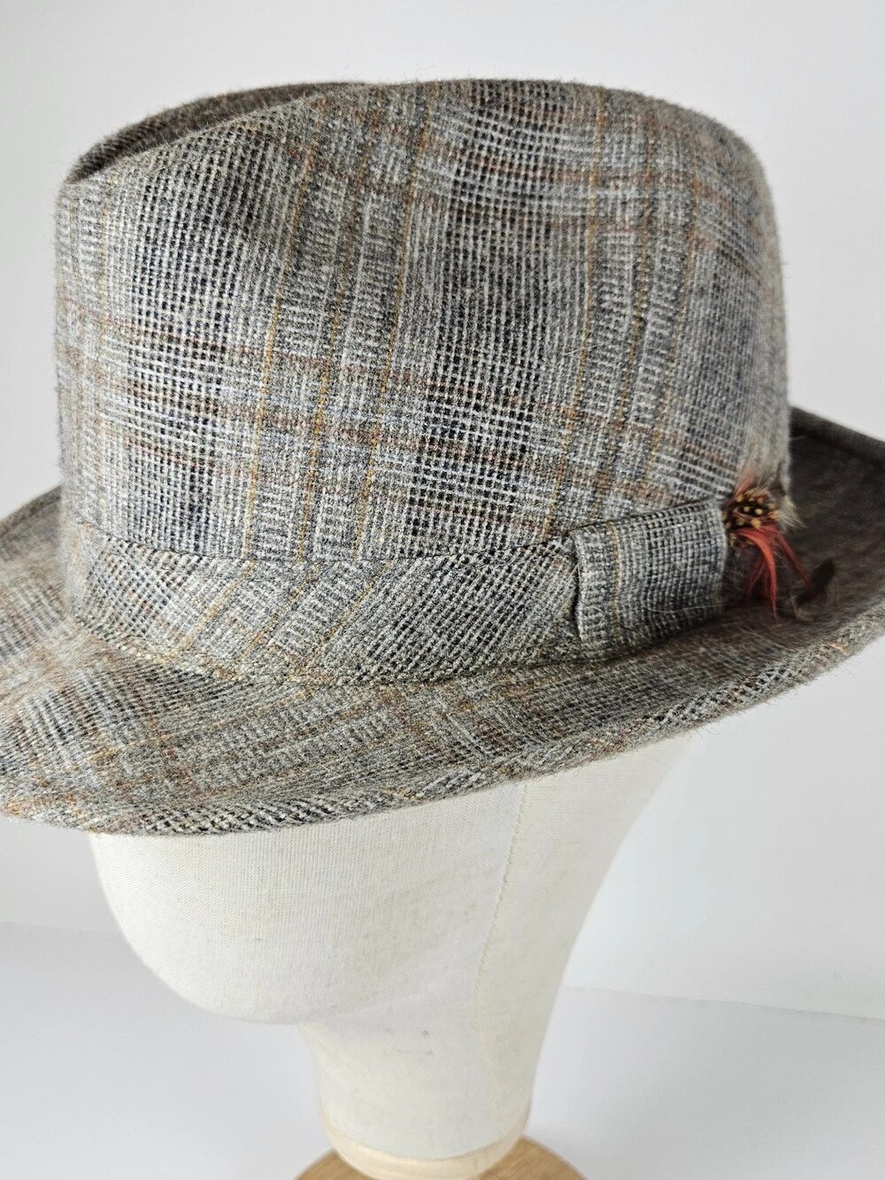 Hopkins Fifth Avenue Fedora Gray Plaid Tweed Men's Size Medium